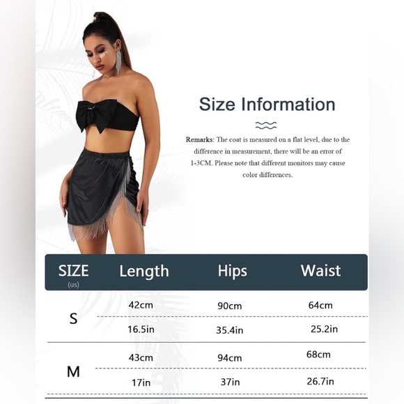 Women Satin Elastic Slit Mini Skirt Black Tassel Ruched - Picture 5 of 5